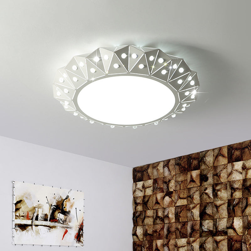 Metal Drum Flush Mount Modern 16.5"/22.5" Wide LED White Flush Ceiling Light with Diamond Design