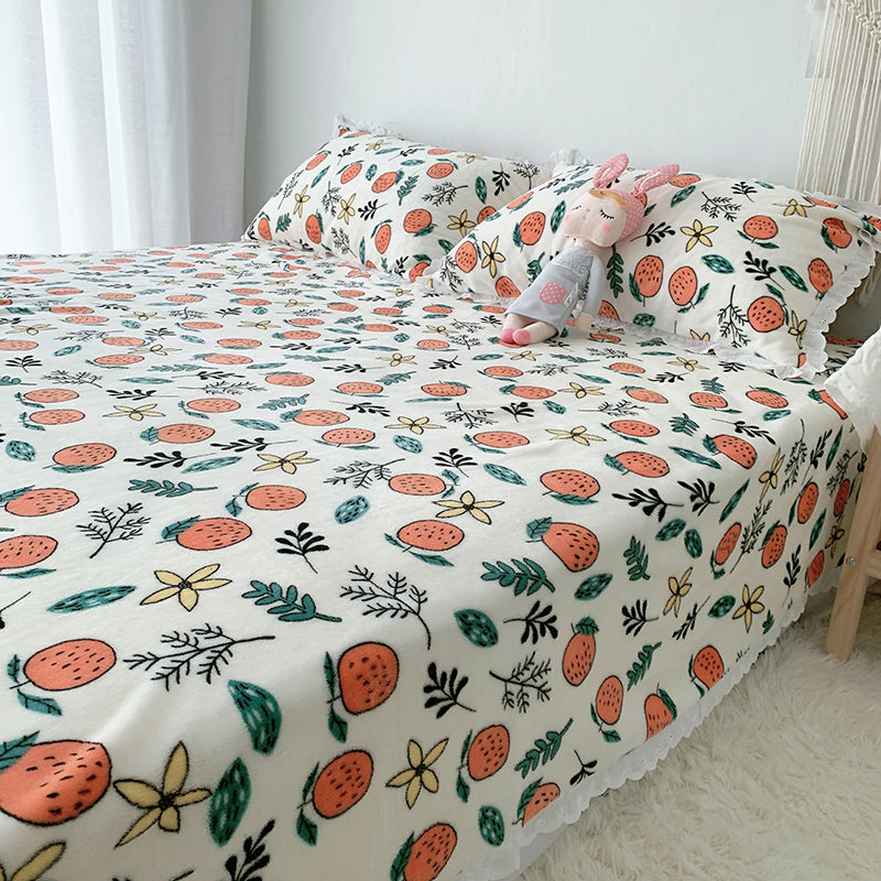 Sheet Sets Flannel Floral Printed Breathable Super Soft Wrinkle Resistant Bed Sheet Set
