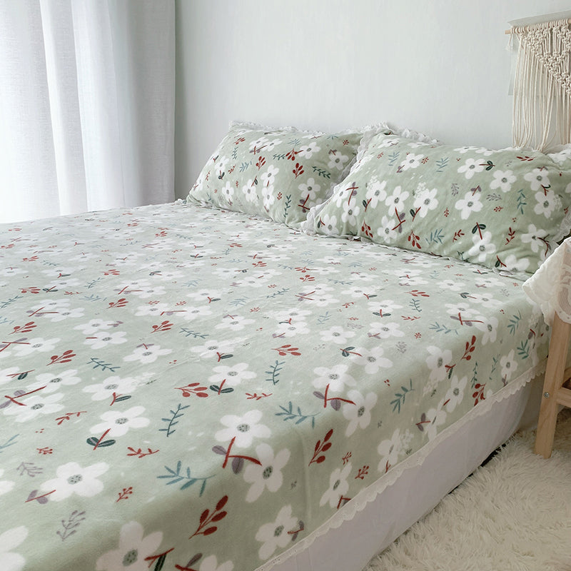 Sheet Sets Flannel Floral Printed Breathable Super Soft Wrinkle Resistant Bed Sheet Set