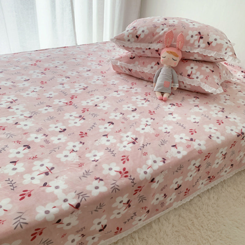 Sheet Sets Flannel Floral Printed Breathable Super Soft Wrinkle Resistant Bed Sheet Set