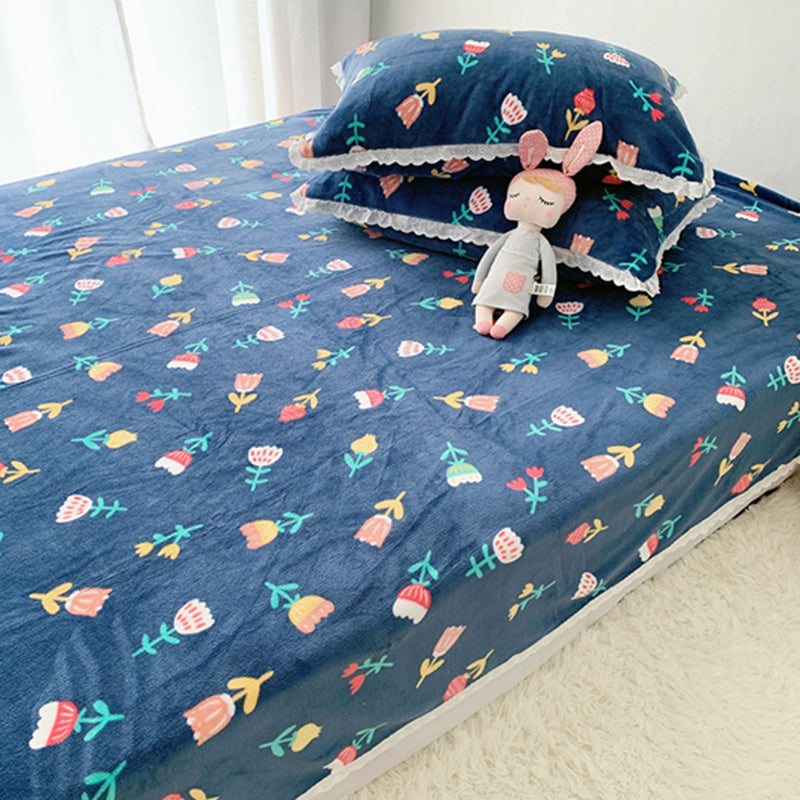 Sheet Sets Flannel Floral Printed Breathable Super Soft Wrinkle Resistant Bed Sheet Set