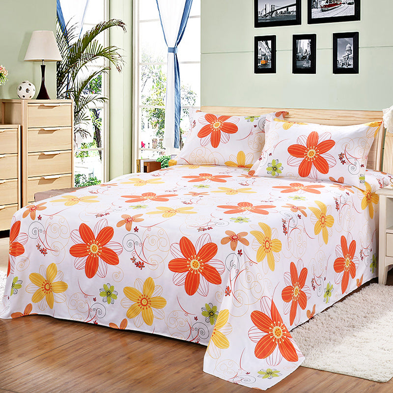 Sheet Set Cotton Floral Printed Breathable Super Soft Wrinkle Resistant Bed Sheet Set