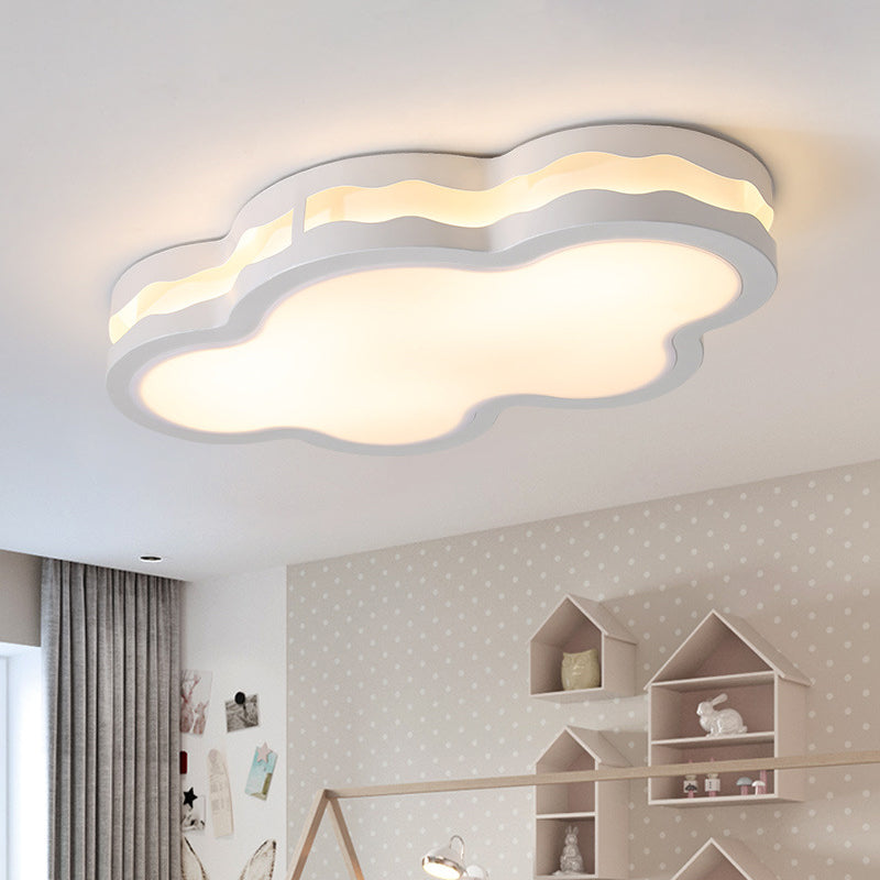 26"/22.5" W Cloud Flush Lamp Modern Iron LED Bedroom Ceiling Mount Fixture in White with Acrylic Shade, Warm/White Light