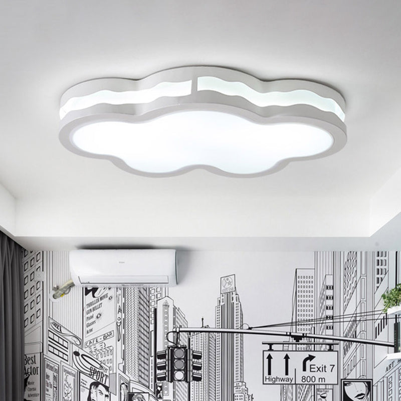 26"/22.5" W Cloud Flush Lamp Modern Iron LED Bedroom Ceiling Mount Fixture in White with Acrylic Shade, Warm/White Light
