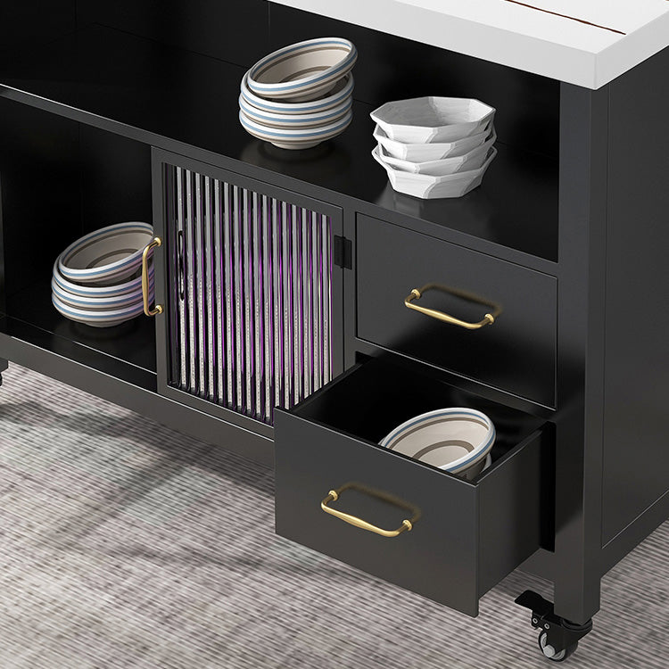 Home Dining Kitchen Island Table Modern Rectangular Prep Table with Casters