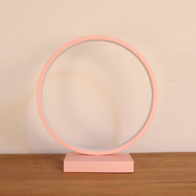 Circle Ring Table Light Aluminum Simple Plug In LED Nightstand Lamp in Red/Pink, White/Warm Light