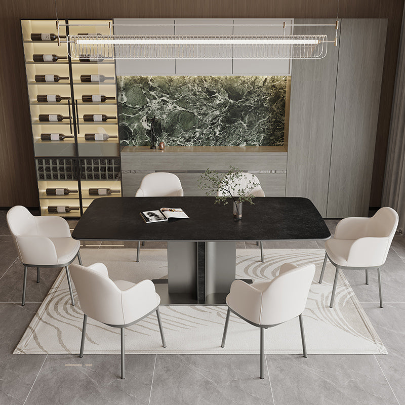 Black Stone Dining Table Set 1/4/5/7 Pcs Indoor Dinette Set with Leather Chairs