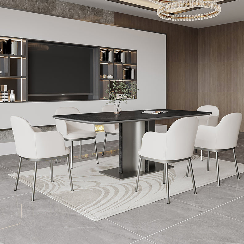 Black Stone Dining Table Set 1/4/5/7 Pcs Indoor Dinette Set with Leather Chairs