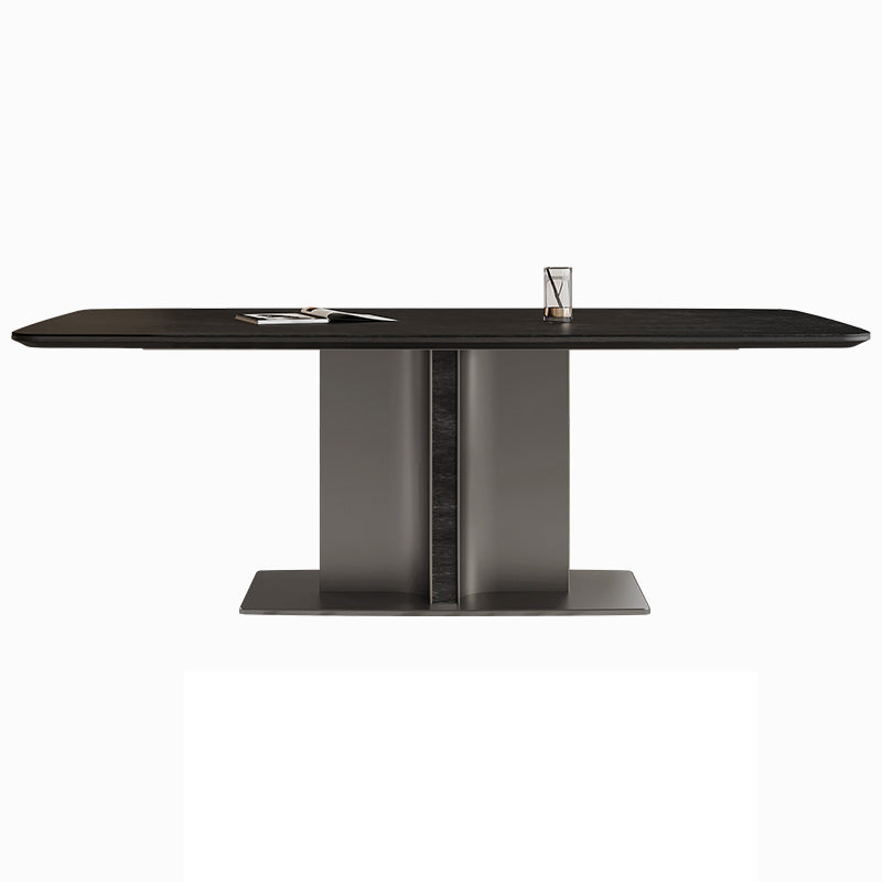 Black Stone Dining Table Set 1/4/5/7 Pcs Indoor Dinette Set with Leather Chairs