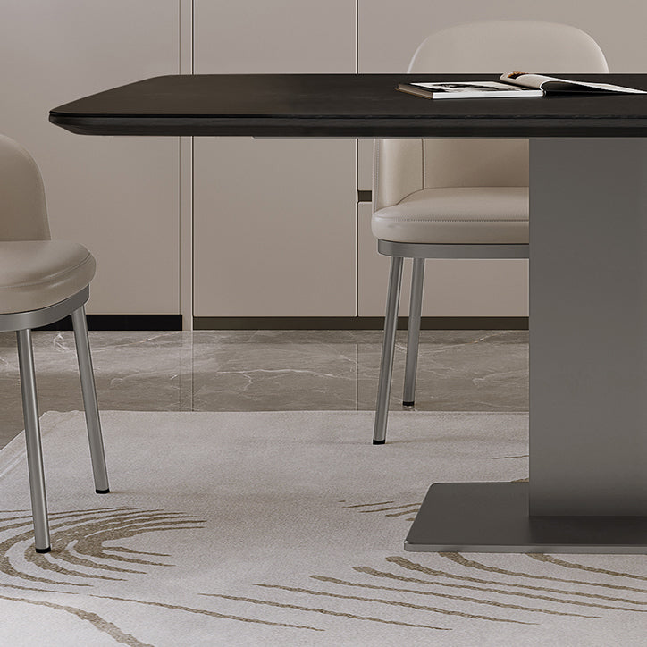 Black Stone Dining Table Set 1/4/5/7 Pcs Indoor Dinette Set with Leather Chairs