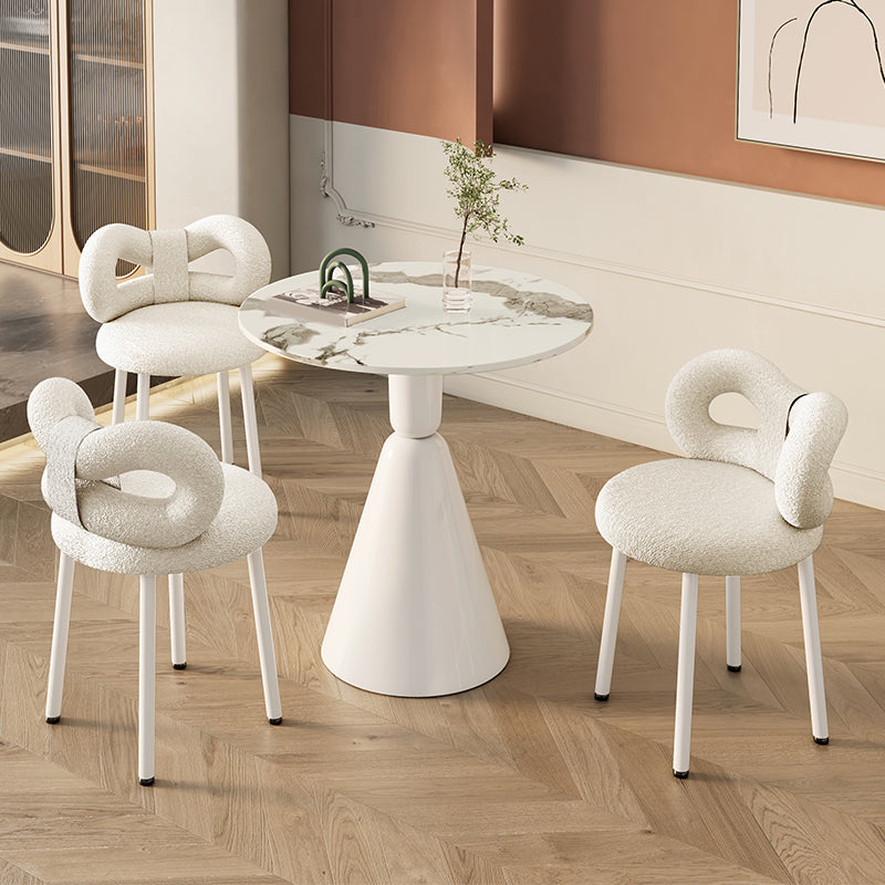 Round Dining Table Set with White Chairs 1/2/3/4 Pieces Stone Dining Set for Home