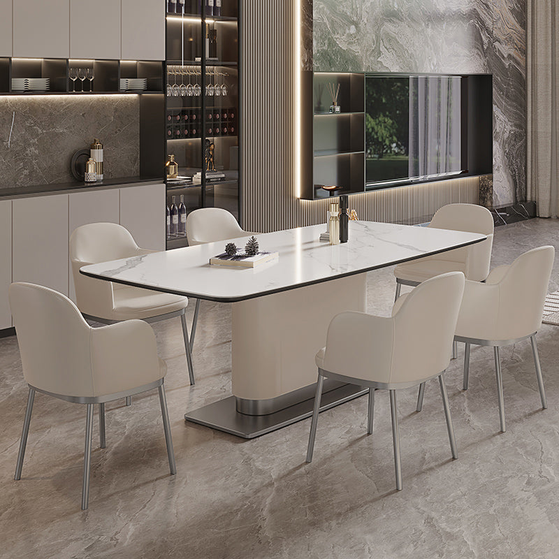 Contemporary White Stone Dining Set 1/4/7 Pieces Dining Table Set with Arm Chairs