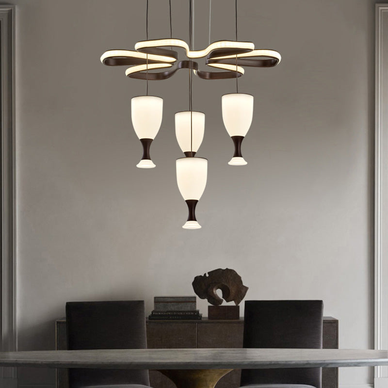 Coffee 4-Cup and Twist Ceiling Light Fixture Modernist LED Acrylic Multi Light Pendant