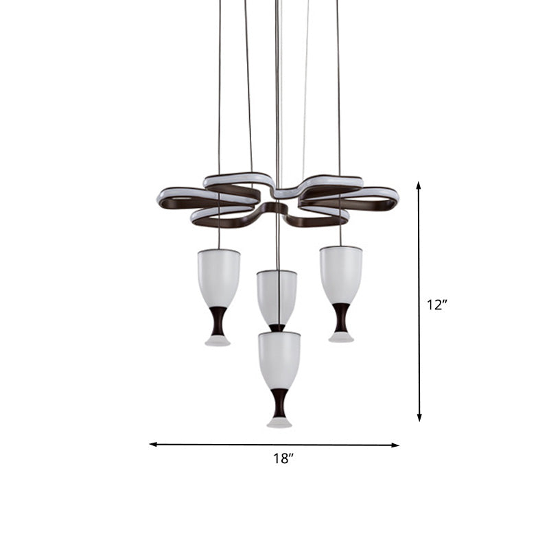 Coffee 4-Cup and Twist Ceiling Light Fixture Modernist LED Acrylic Multi Light Pendant