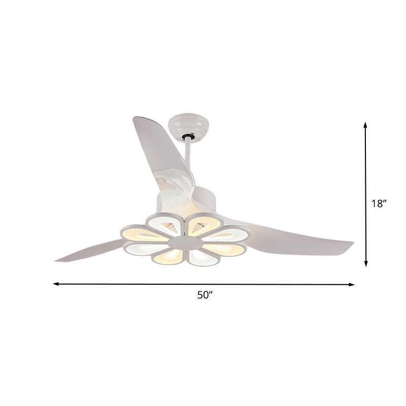 Metallic Fan Hanging Fan Light Contemporary 50 "Wide Led White Semi Flushmount mit 3 Klingen
