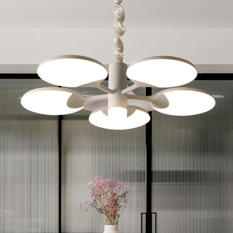 Modernism Circle Hanging Chandelier Acrylic 5 Lights Dining Room LED Pendant in White with Radial Design