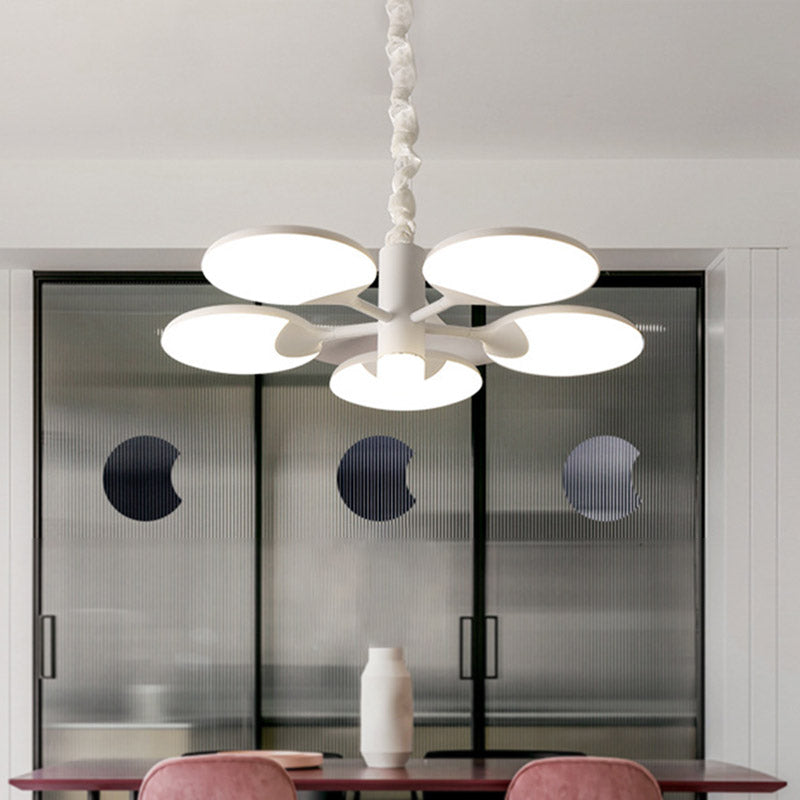 Modernism Circle Hanging Chandelier Acrylic 5 Lights Dining Room LED Pendant in White with Radial Design