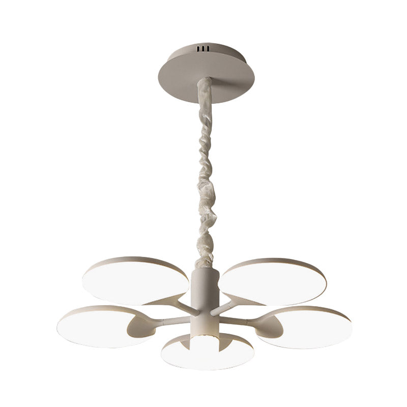 Modernism Circle Hanging Chandelier Acrylic 5 Lights Dining Room LED Pendant in White with Radial Design