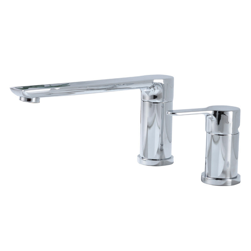 Contemporary Bathroom Faucet Deck Mounted Copper Two Handle Swivel Roman Tub Faucet Set