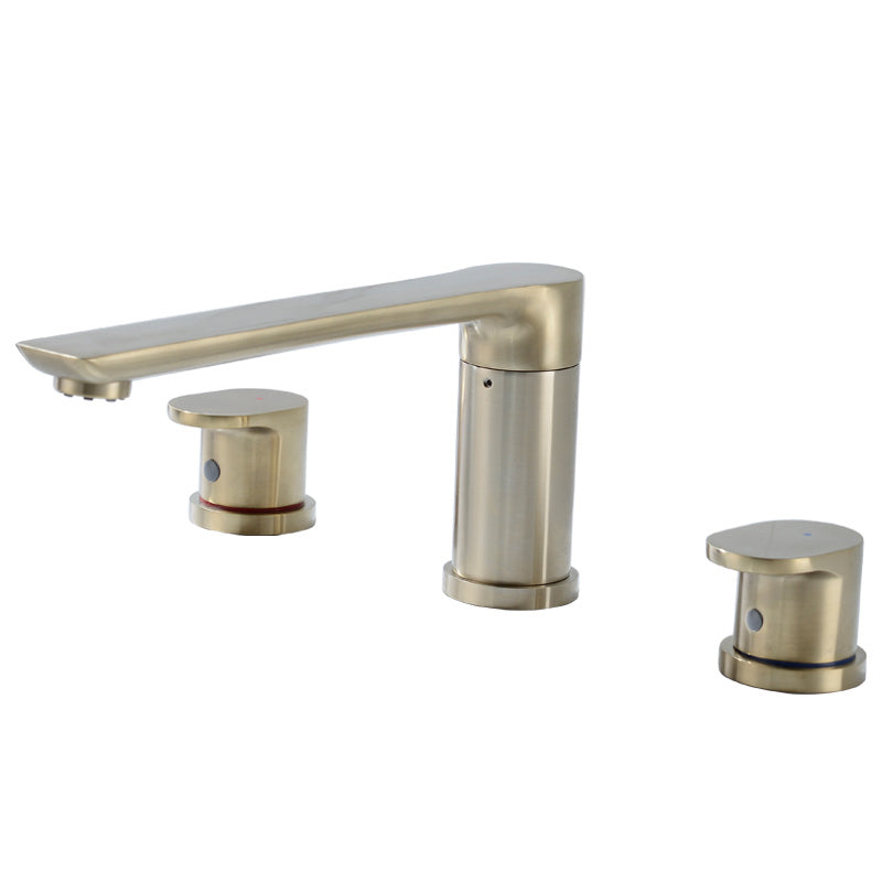 Contemporary Bathroom Faucet Deck Mounted Copper Two Handle Swivel Roman Tub Faucet Set