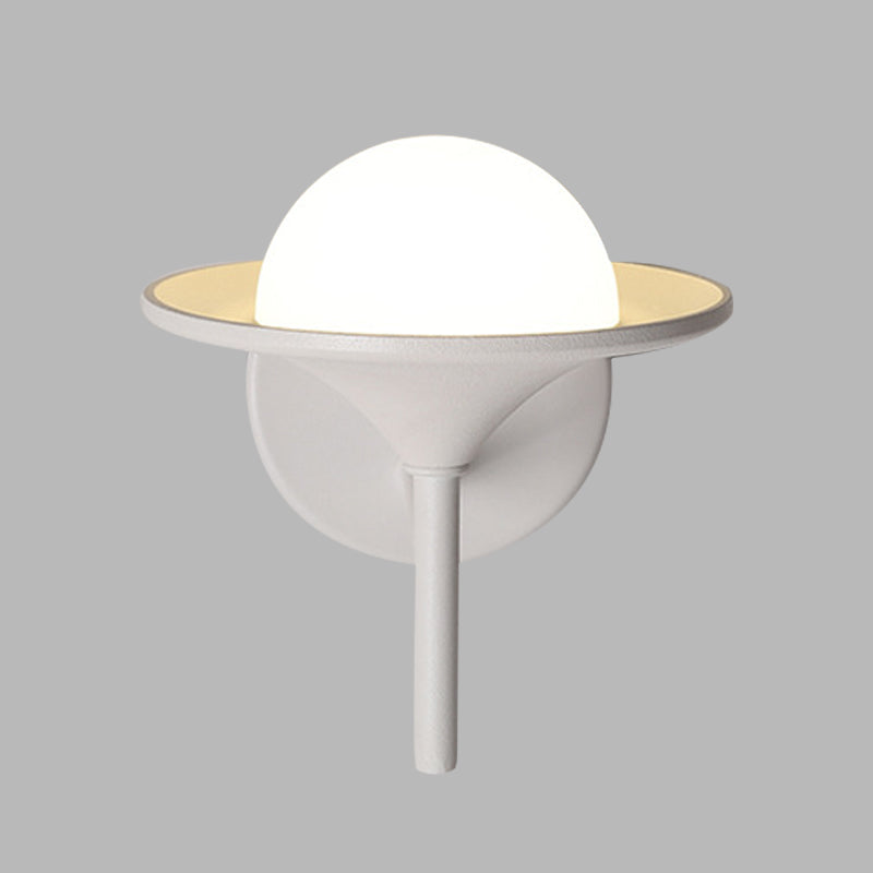 White Flared Sconce Light Fixture Modern LED Metallic Wall Mount Lamp with Ball Milk Glass Shade