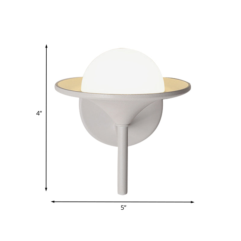White Flared Sconce Light Fixture Modern LED Metallic Wall Mount Lamp with Ball Milk Glass Shade