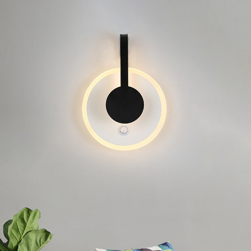 Round and Curved Sconce Modern Nordic Acrylic LED Black Wall Light Fixture in Warm/White Light
