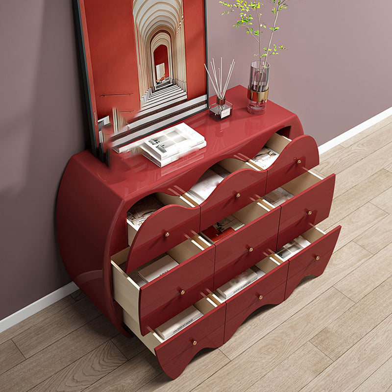 Contemporary Horizontal Double Dresser Wood Storage Dresser with 9 Drawers for Home