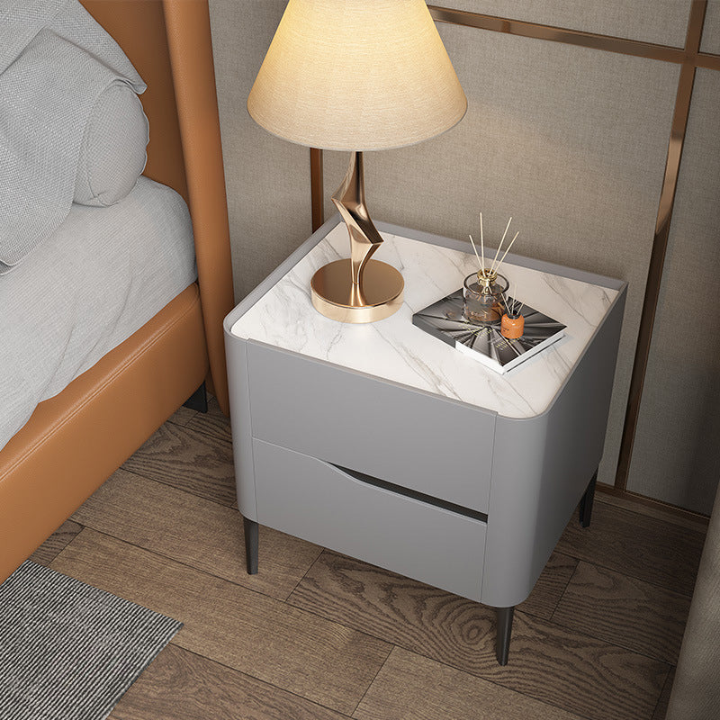 2 - Drawer Contemporary Accent Table Nightstand Antique Finish Bedside Cabinet