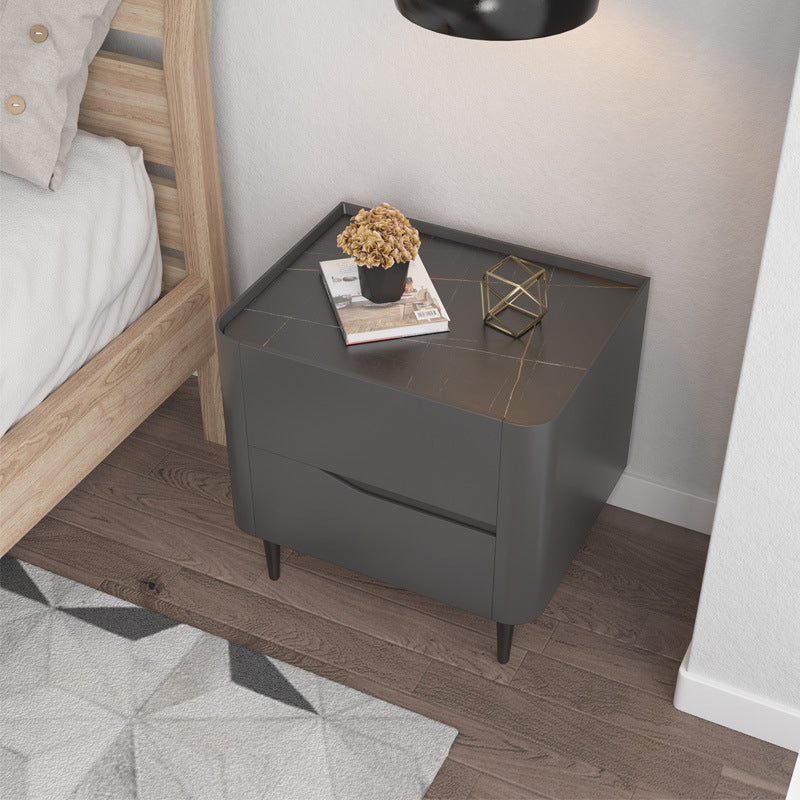 2 - Drawer Contemporary Accent Table Nightstand Antique Finish Bedside Cabinet