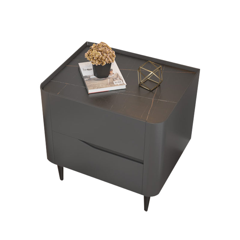 2 - Drawer Contemporary Accent Table Nightstand Antique Finish Bedside Cabinet