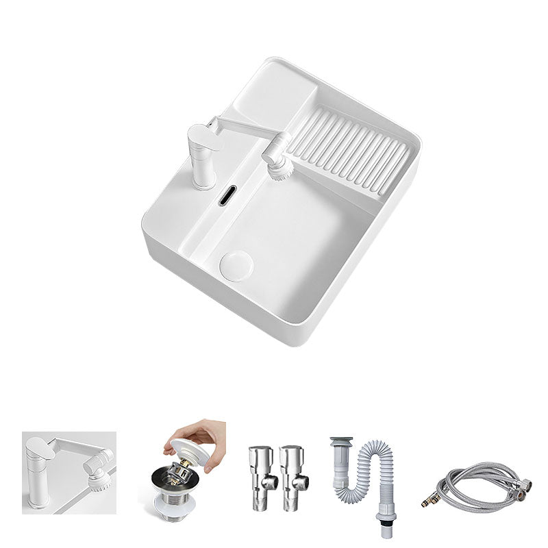 Modern Vessel Lavatory Sink Porcelain with Overflow Wash Stand