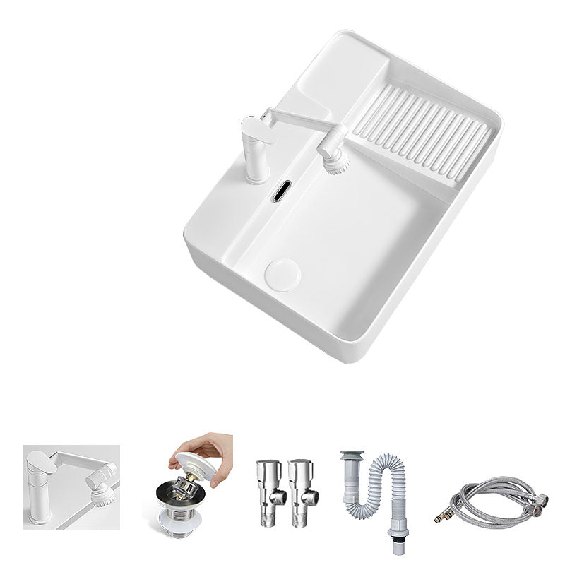 Modern Vessel Lavatory Sink Porcelain with Overflow Wash Stand