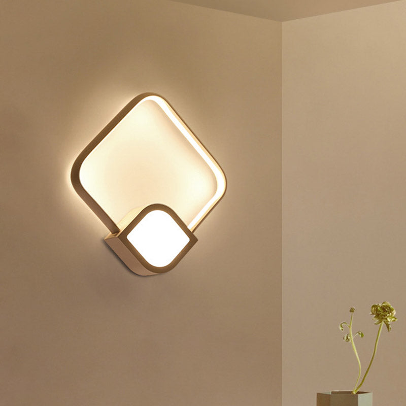 Modernist LED Sconce White Finish Rhombus Wall Mount Lighting with Acrylic Shade for Stairway