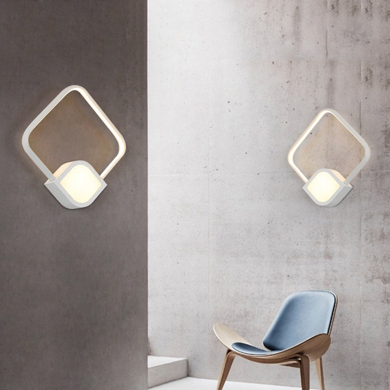 Modernist LED Sconce White Finish Rhombus Wall Mount Lighting with Acrylic Shade for Stairway