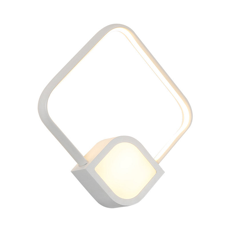 Modernist LED Sconce White Finish Rhombus Wall Mount Lighting with Acrylic Shade for Stairway