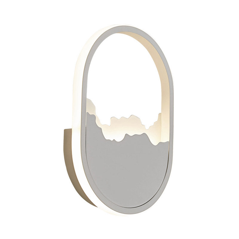 Modernism Oval Wall Mount Light Iron LED Stairway Sconce Lamp Fixture in White with Cracked Design