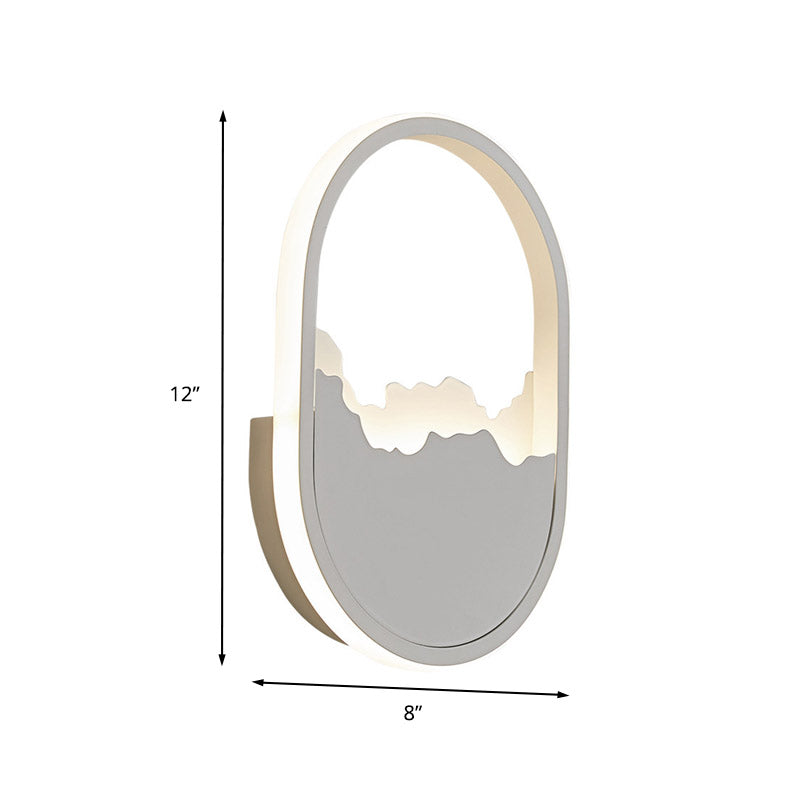 Modernism Oval Wall Mount Light Iron LED Stairway Sconce Lamp Fixture in White with Cracked Design