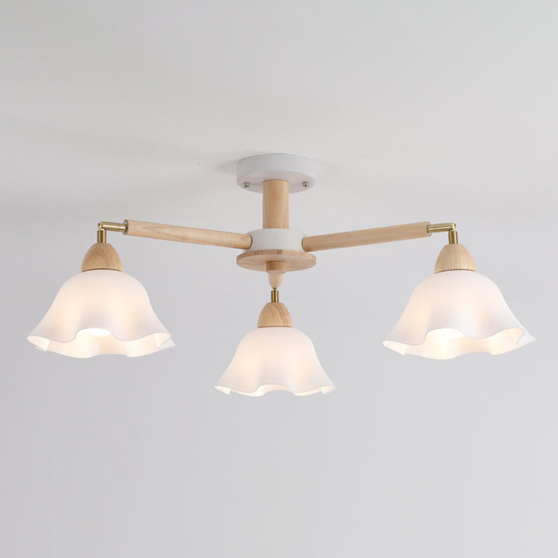 Modern Wooden Semi Mount Lighting Glass Shade Semi Flush for Living Room
