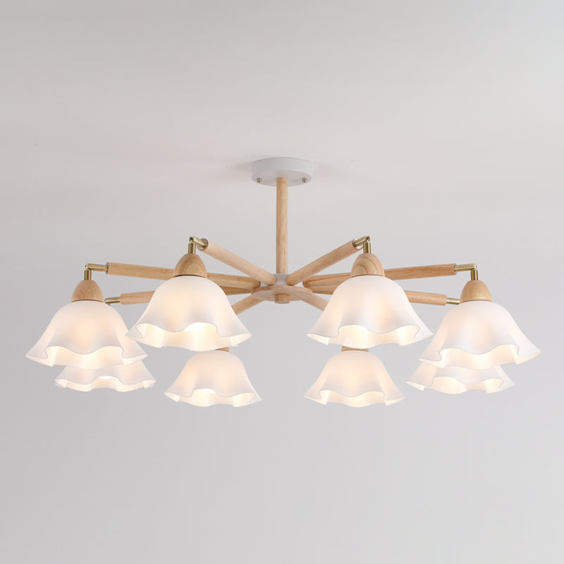 Modern Wooden Semi Mount Lighting Glass Shade Semi Flush for Living Room