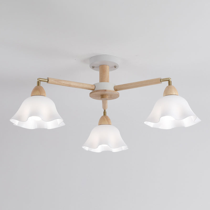 Modern Wooden Semi Mount Lighting Glass Shade Semi Flush for Living Room