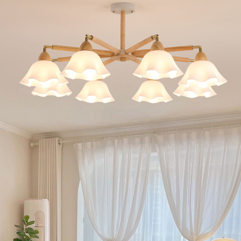 Modern Wooden Semi Mount Lighting Glass Shade Semi Flush for Living Room