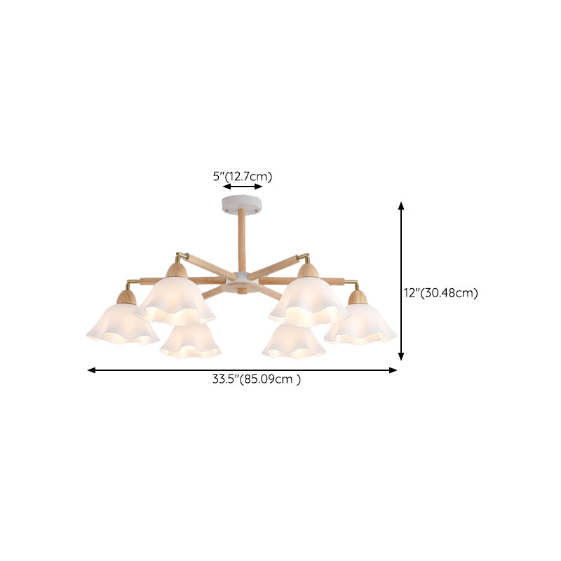 Modern Wooden Semi Mount Lighting Glass Shade Semi Flush for Living Room