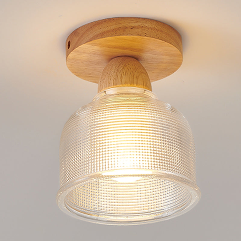 Modern Wooden Semi Flush Mount Glass Shade Semi Flush for Living Room
