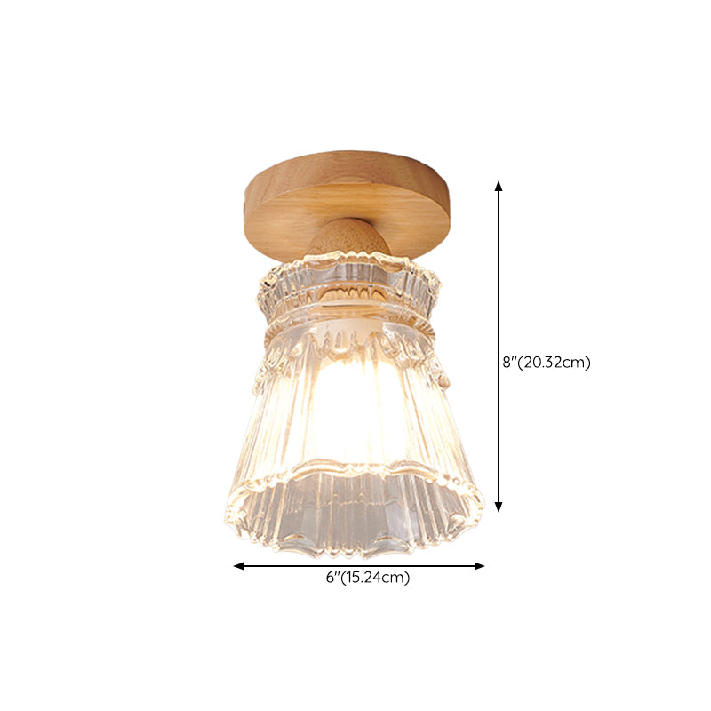 Modern Wooden Semi Flush Mount Glass Shade Semi Flush for Living Room