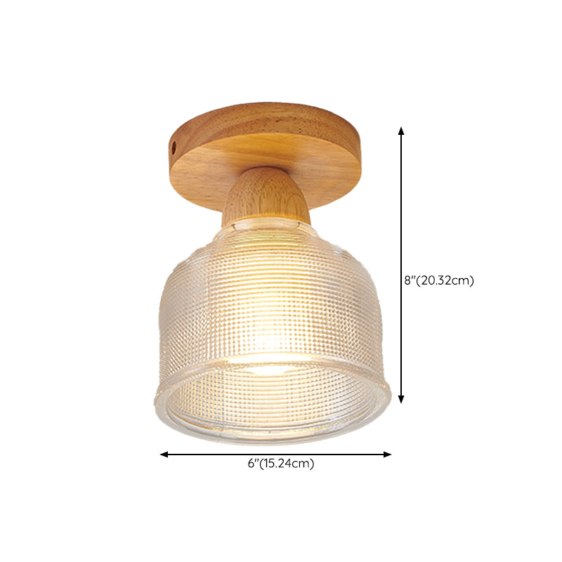 Modern Wooden Semi Flush Mount Glass Shade Semi Flush for Living Room