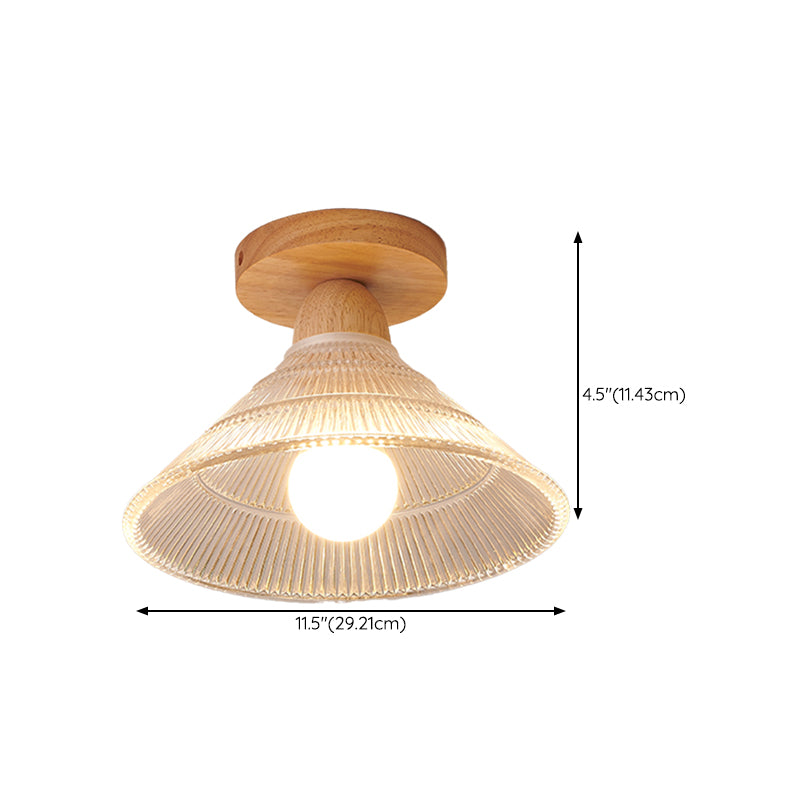 Modern Wooden Semi Flush Mount Glass Shade Semi Flush for Living Room