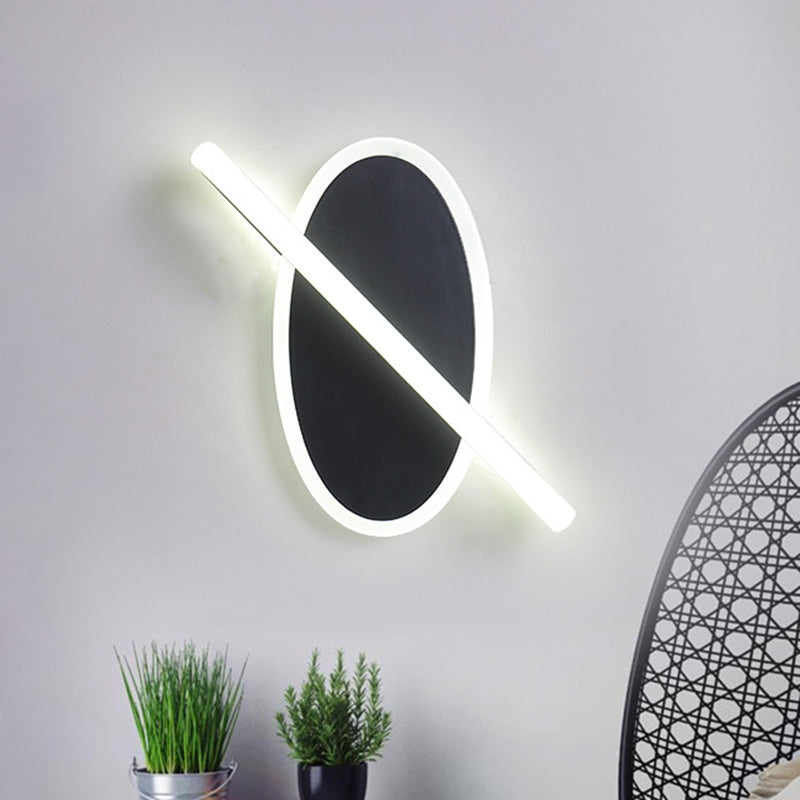 Oval and Ring Wall Mount Lighting Modern Acrylic LED Stairway Wall Lamp Sconce in Black, White/Warm Light