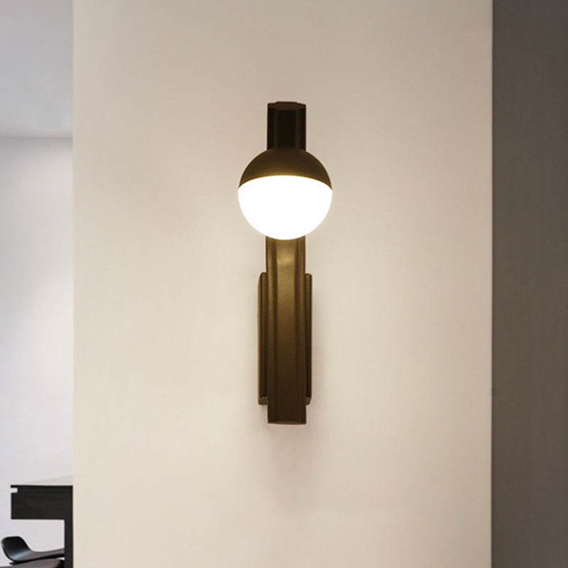 Modernist Orb Sconce Lighting White Glass LED Stairway Wall Mount in Coffee with Angled Metal Arm