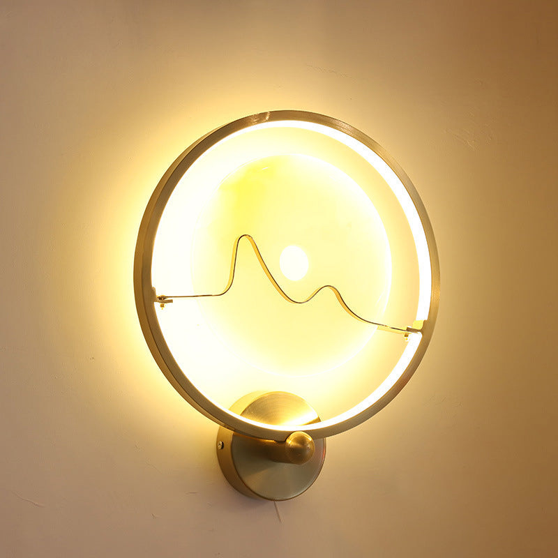 Contemporary Jade Clothing Sconce Lighting Stone LED Corridor Wall Mount Lamp with Gold Ring